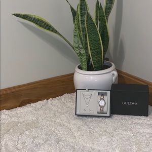 {Bulova}  watch and necklace set